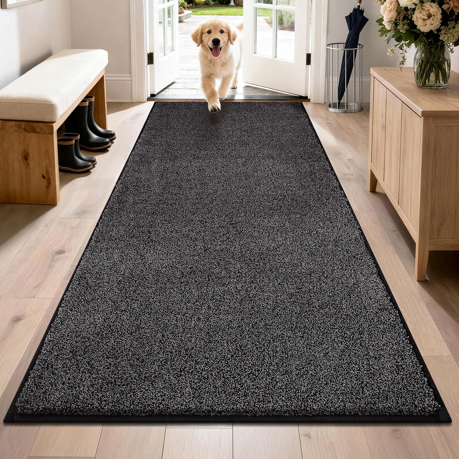 PURRUGS Easy Care Area Rug 4ft x 6ft, Non-Slip Machine Washable Entryway Rug, Dog Door Mat, Stain Resistant Accent Rug for Hallway, Living Room, Bedroom and Mudroom, Charcoal