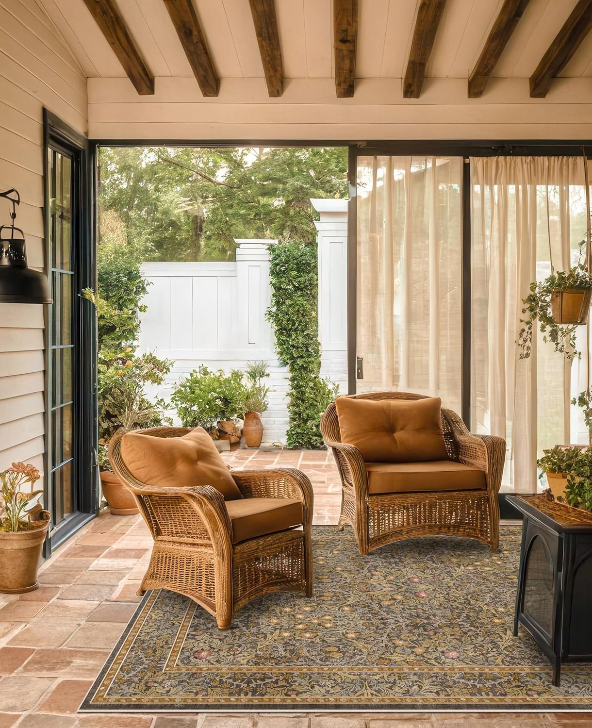 Dark Green Floral Living Room Rug 5x7 Area Rug - Vintage Forest Washable Mat for Dining Room, Bedroom, Low Pile Non Slip Stain Resistance Distressed Retro Indoor Boho Carpet (5x7 Dark Green)