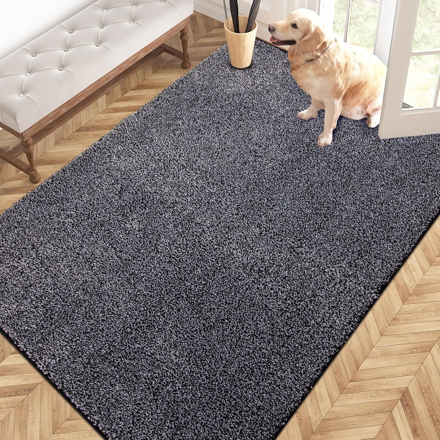 PURRUGS Easy Care Area Rug 4ft x 6ft, Non-Slip Machine Washable Entryway Rug, Dog Door Mat, Stain Resistant Accent Rug for Hallway, Living Room, Bedroom and Mudroom, Charcoal