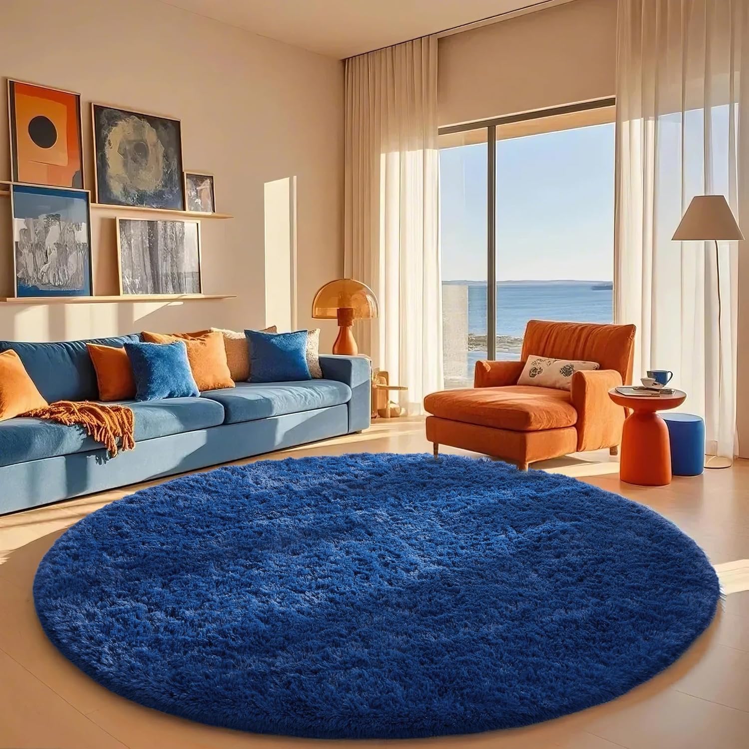 Ophanie 5x8 Blue Rugs for Living Room, Kids Nursery Rug Aesthetic, Playroom Navy Area Rugs for Boys Girls Teen Home Decor, Fluffy Fuzzy Soft Plush Shaggy Bedside Floor Bedroom Carpet for Teen