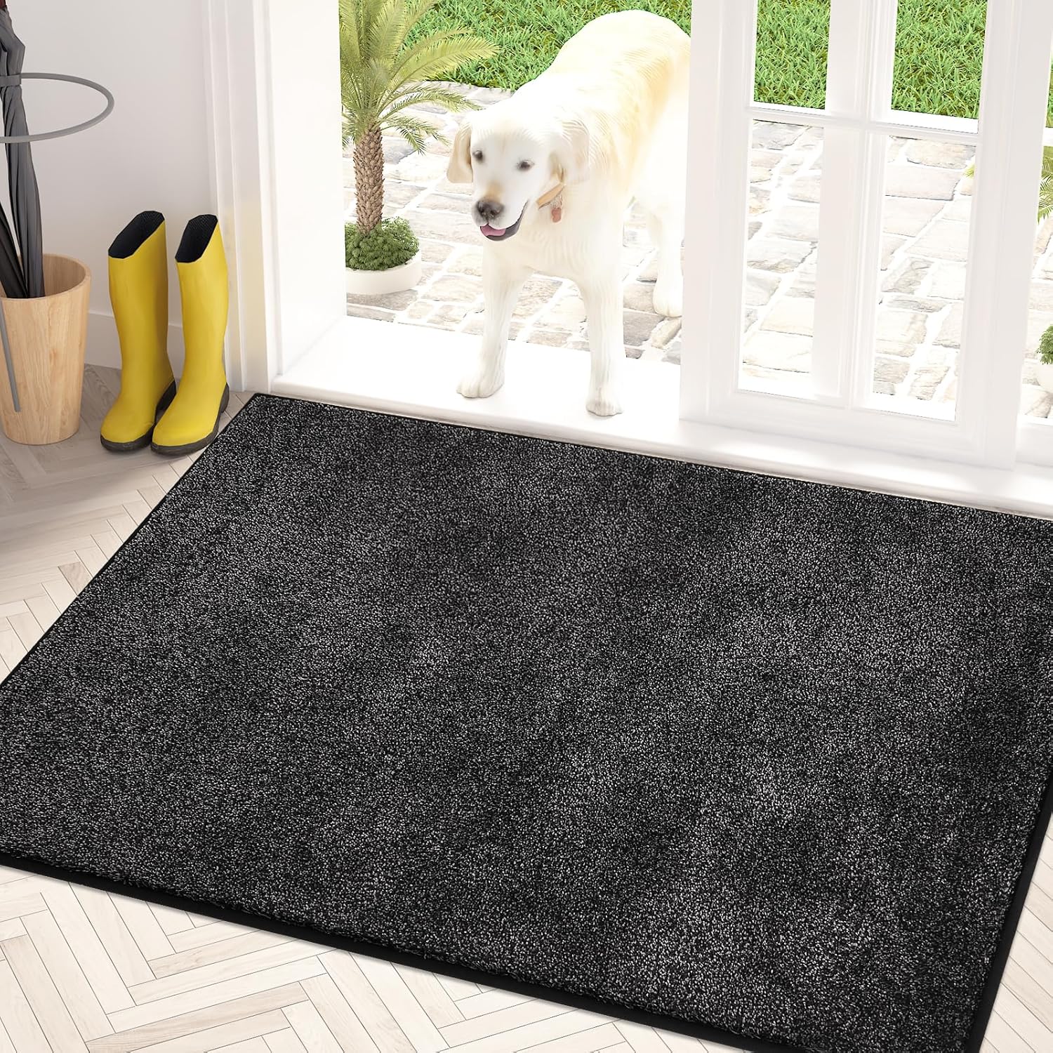 PURRUGS Easy Care Area Rug 4ft x 6ft, Non-Slip Machine Washable Entryway Rug, Dog Door Mat, Stain Resistant Accent Rug for Hallway, Living Room, Bedroom and Mudroom, Charcoal