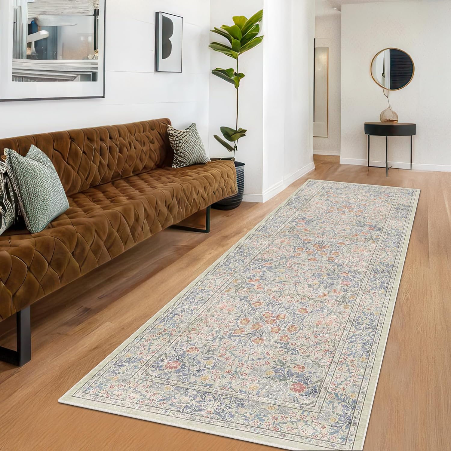 Dark Green Floral Living Room Rug 5x7 Area Rug - Vintage Forest Washable Mat for Dining Room, Bedroom, Low Pile Non Slip Stain Resistance Distressed Retro Indoor Boho Carpet (5x7 Dark Green)